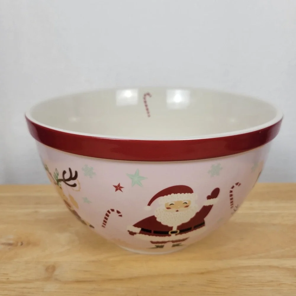 The Bake Shop Santa Claus Stoneware Mixing Bowl Pastel Christmas Kitsch Retro